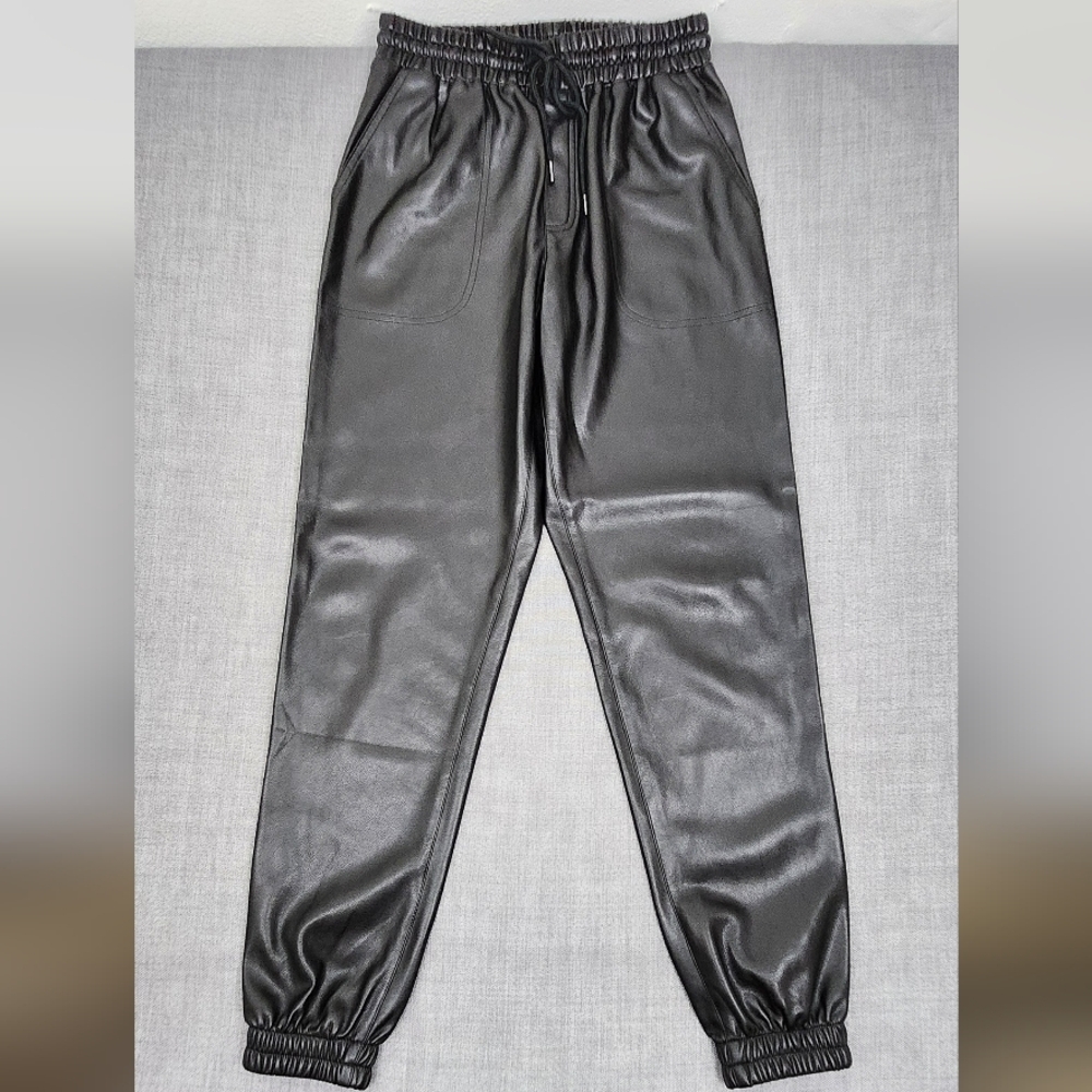 Noli Faux Black Leather Jogger Style Pants. Small.